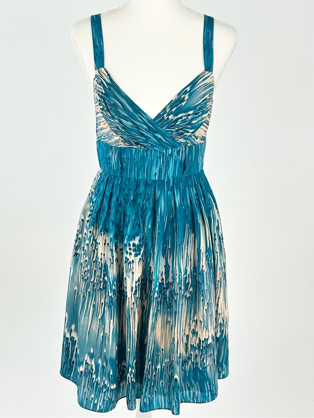LIL Anthropologie Silk Abstract Print Fit & Flare Dress Teal Size 4